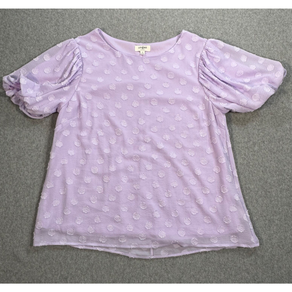 Umgee Lavender Puff Sleeve Blouse Women's Small Polka Dot Lined - Picture 1 of 7